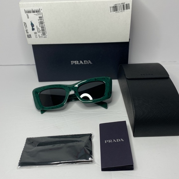 New- Prada PR13ZSF Green Marble Dark Grey Sunglasses - Picture 11 of 17